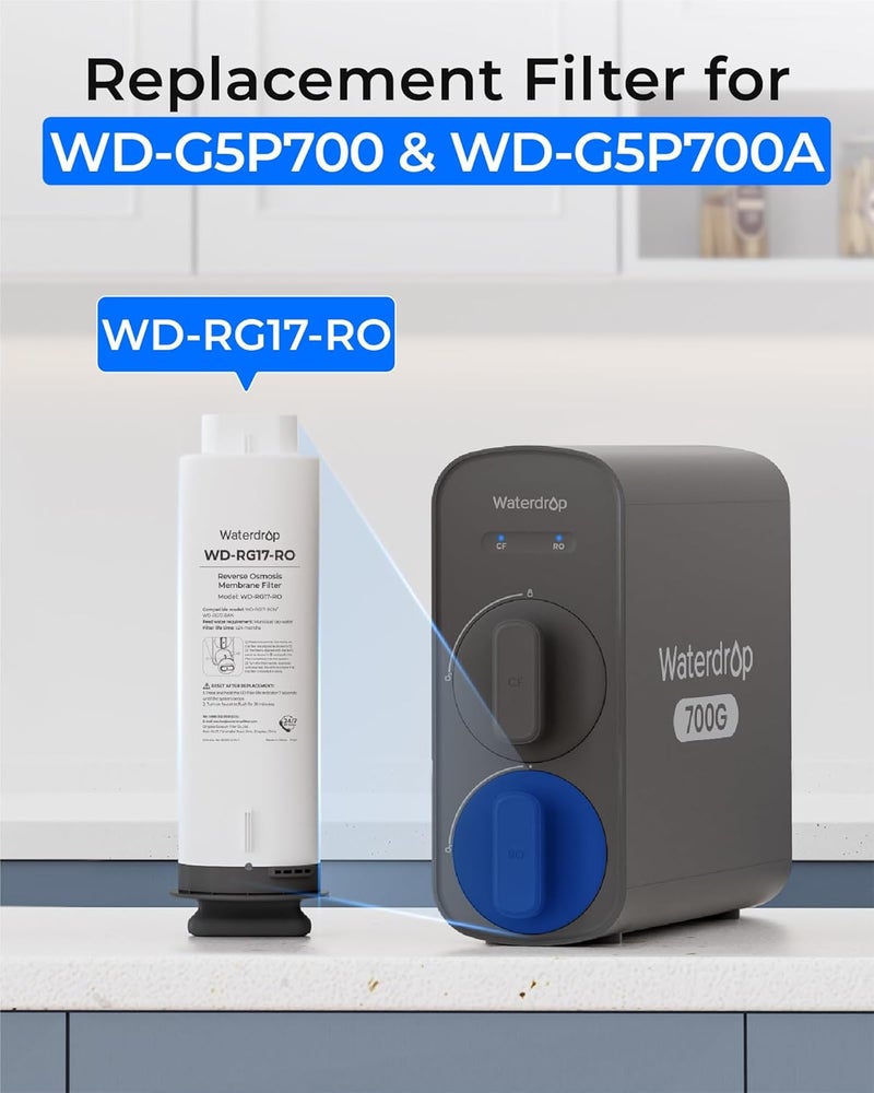Waterdrop فلتر WD-G5P700-RO، بديل لـ WD-G5P700 و WD-G5P700A و WD-G5P700-PRO و WD-G5P700A-PRO لنظام التناضح العكسي تحت الحوض، عمر 24 شهرًا - Image 2